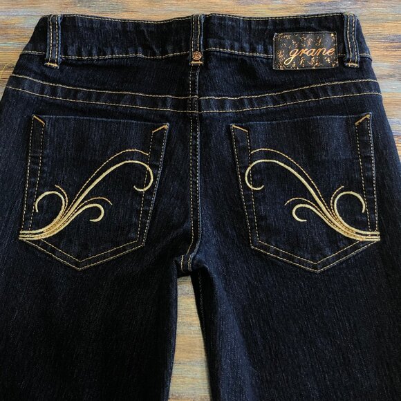 Grane Jeans Make a Statement Low Rise Flare Dark Wash Blue Womens Size 0 Junior - Picture 7 of 16